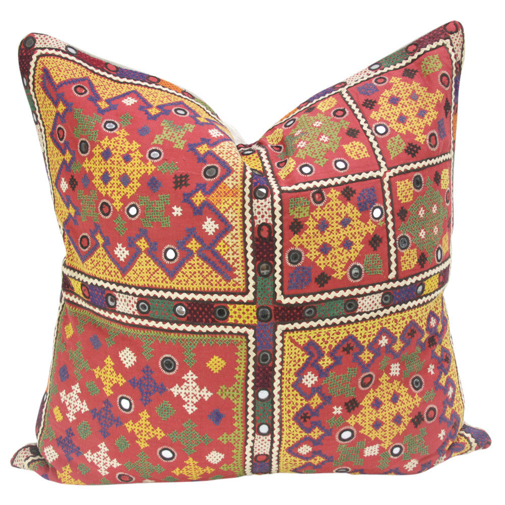 Large Antique Laal Reshmi Sutra Pillow