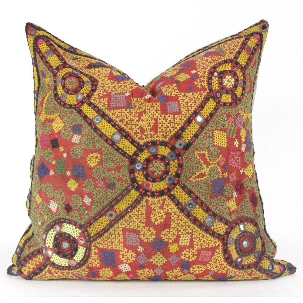 Large Antique Peela Reshmi Sutra Pillow