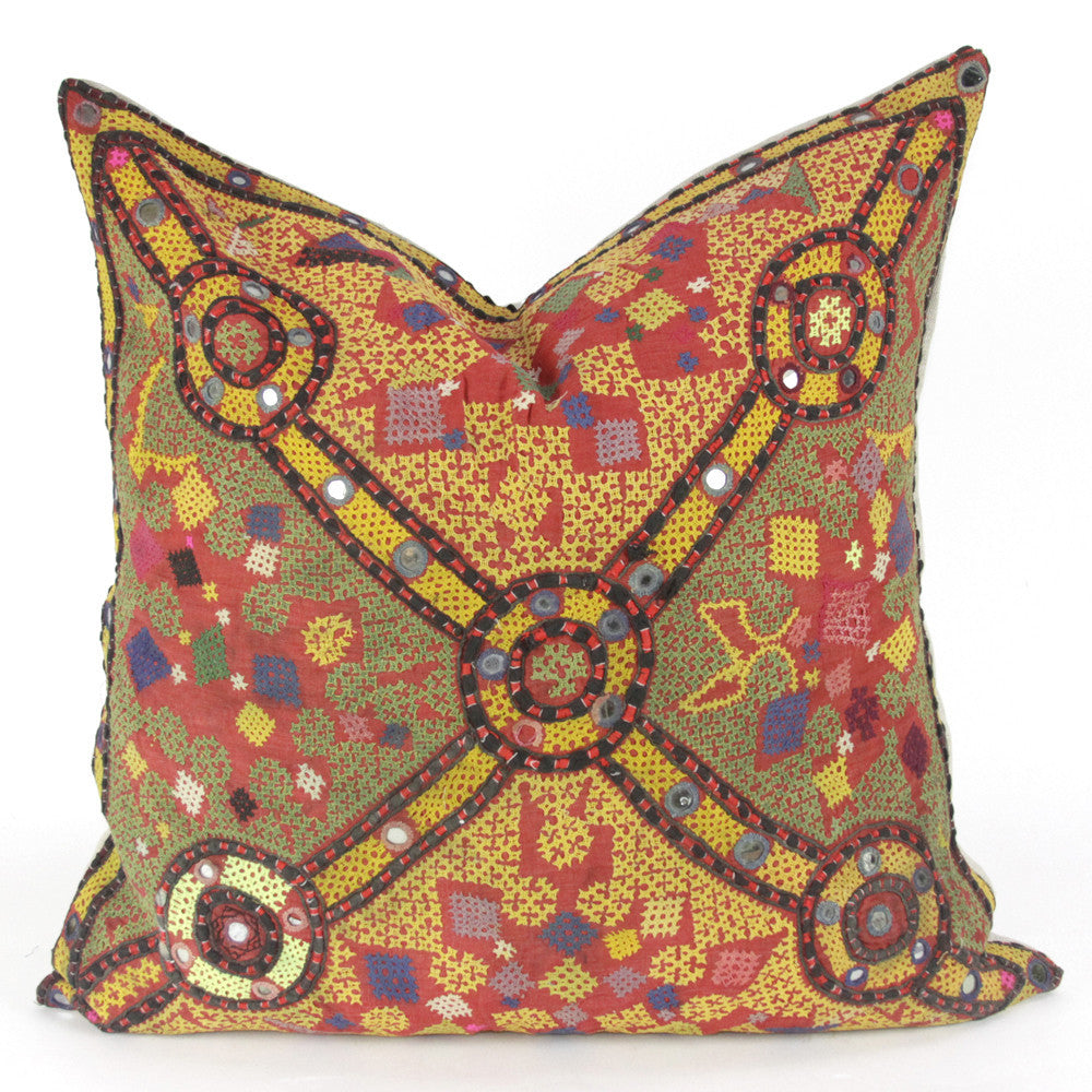 Large Antique Peela Reshmi Sutra Pillow