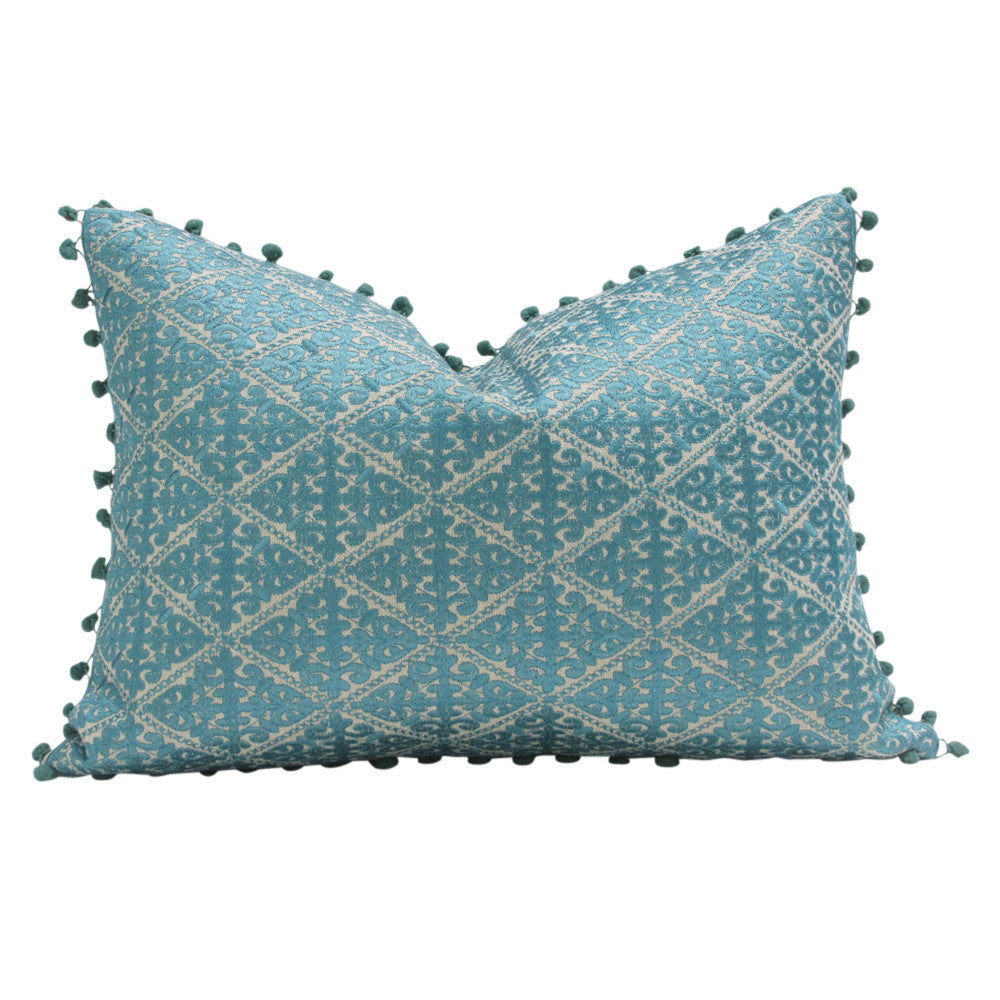 Swati Turqouise Pom Pom Pillow