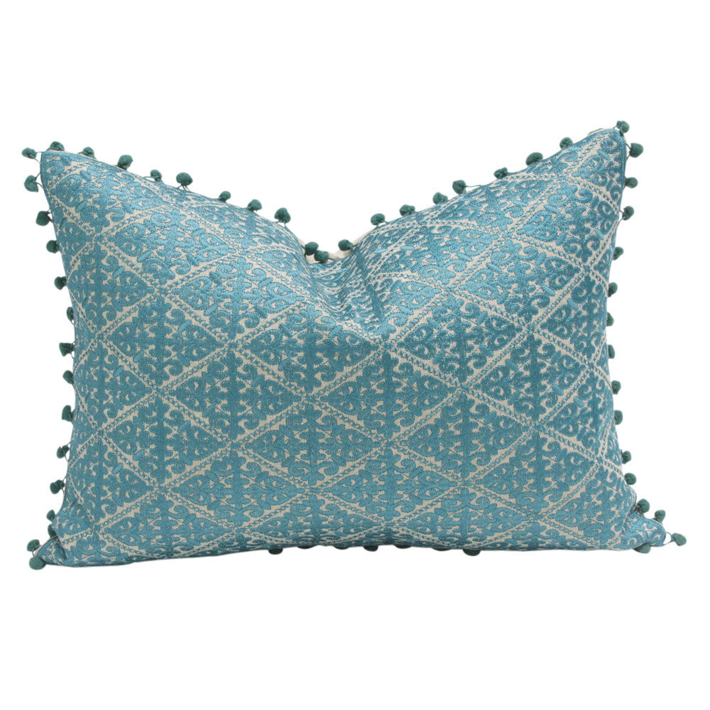 Swati Turqouise Pom Pom Pillow