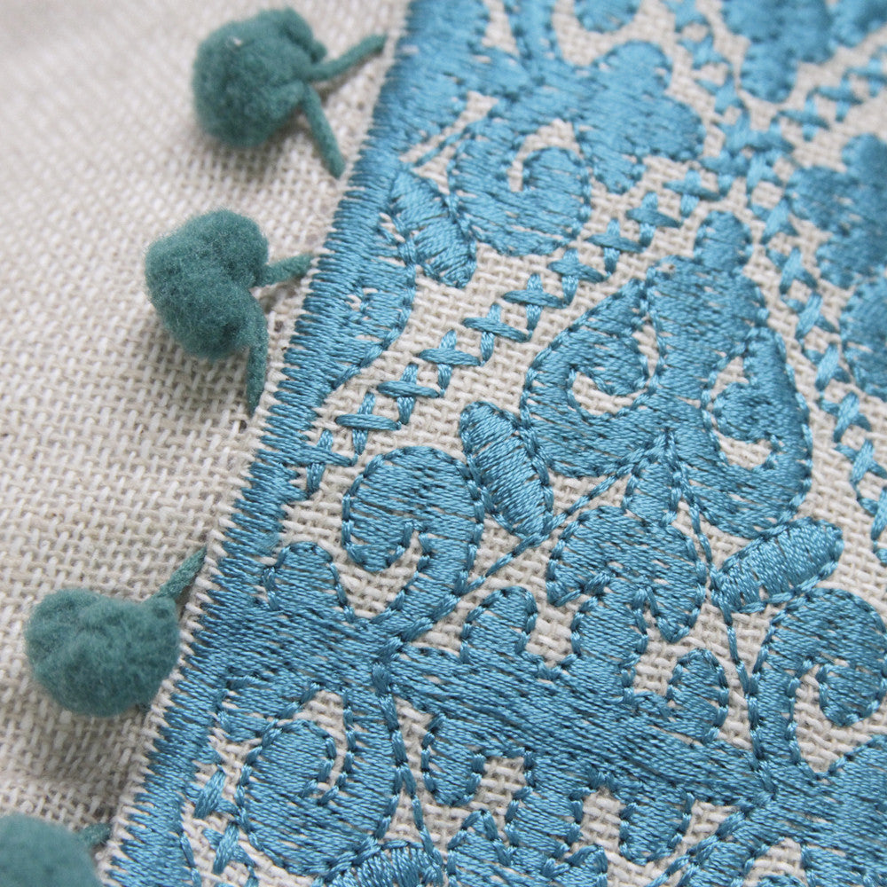 Swati Turqouise Pom Pom Pillow