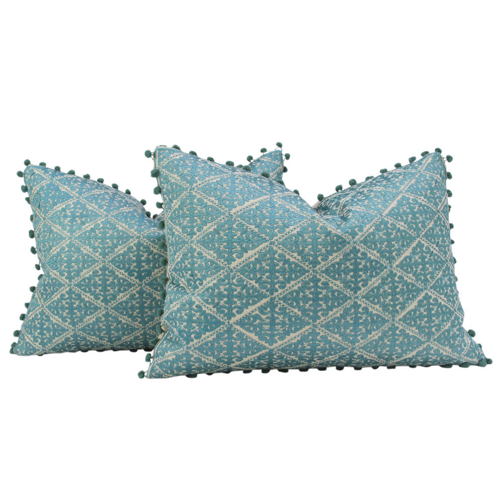 Swati Turqouise Pom Pom Pillow