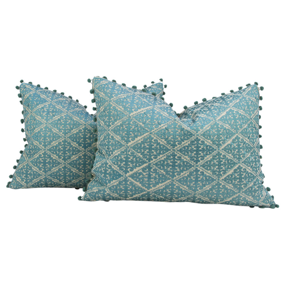Swati Turqouise Pom Pom Pillow