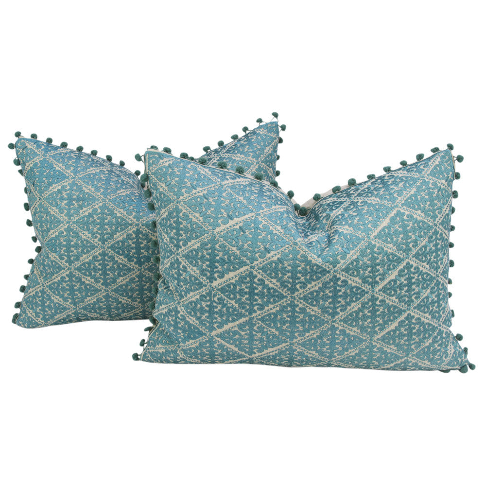 Swati Turqouise Pom Pom Pillow