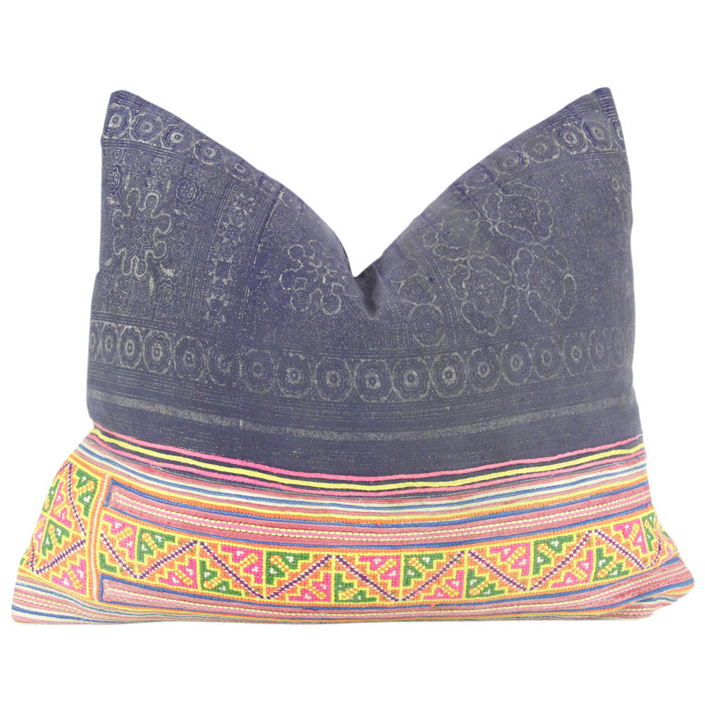 Navy Square Hmong Hill Tribe Pillow