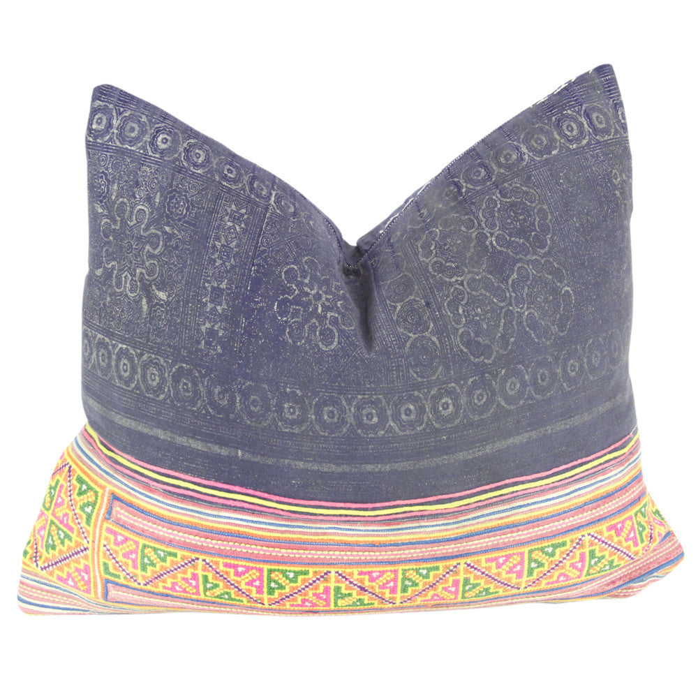 Navy Square Hmong Hill Tribe Pillow