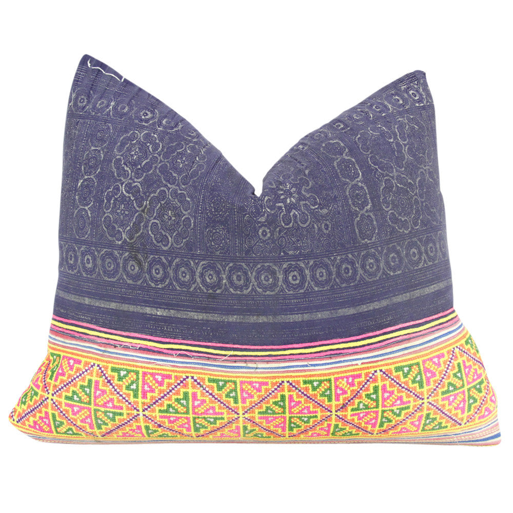 Navy Square Hmong Hill Tribe Pillow