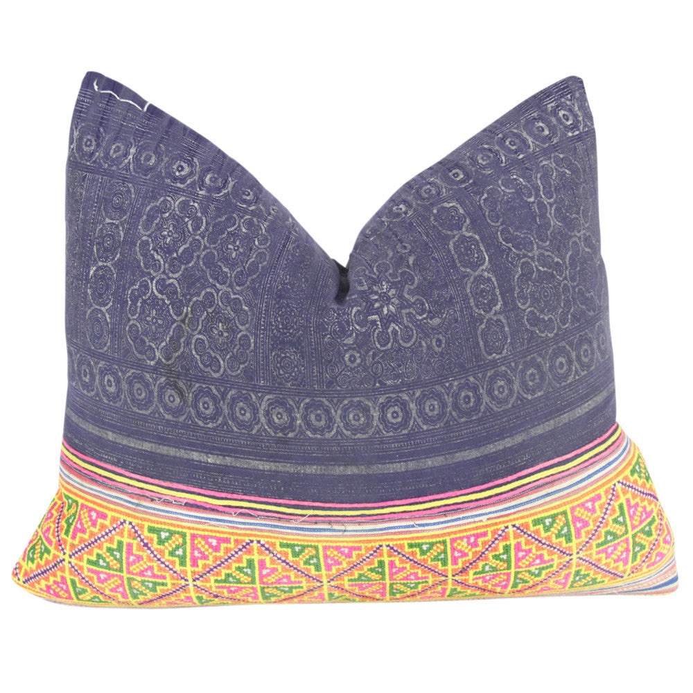 Navy Square Hmong Hill Tribe Pillow