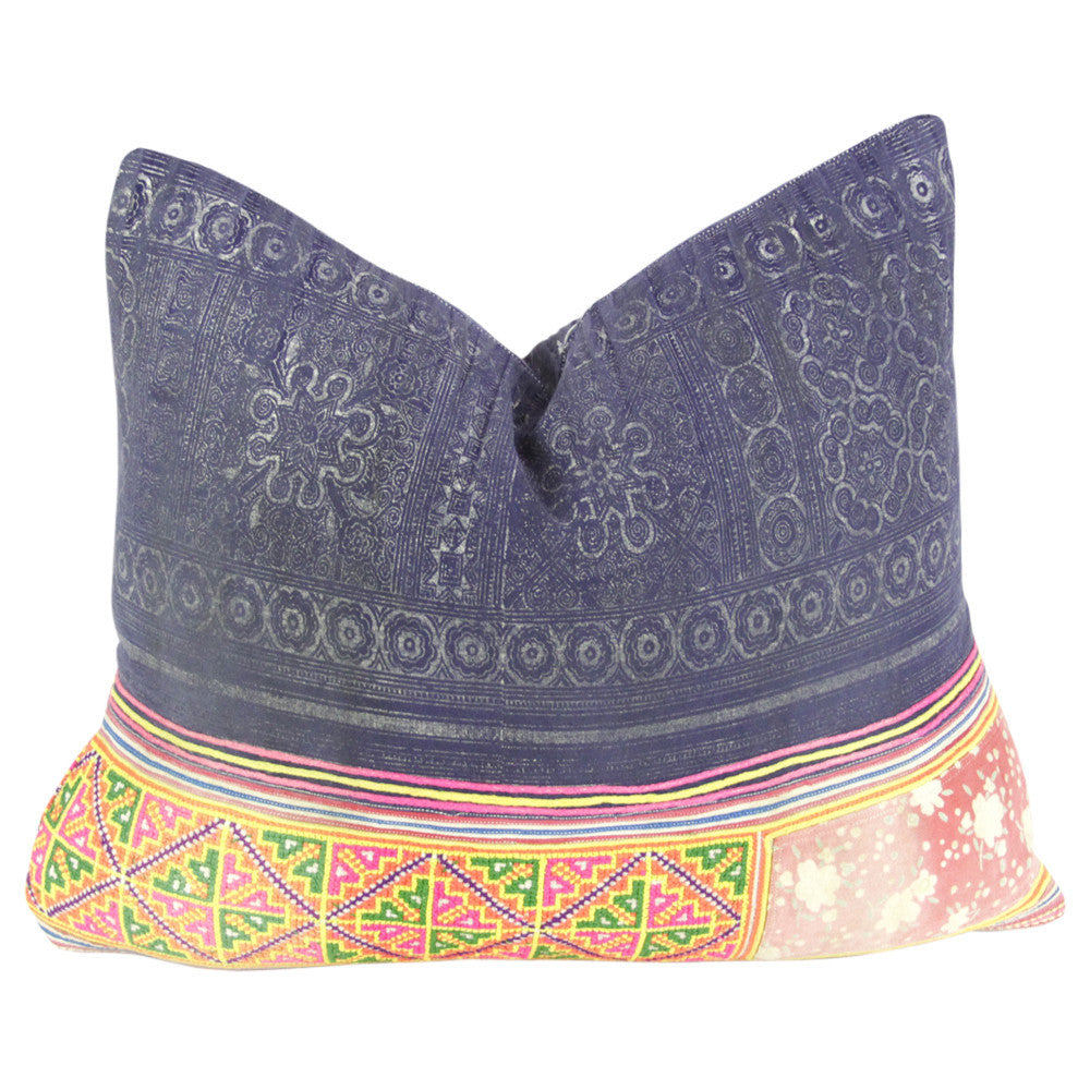 Navy Square Hmong Hill Tribe Pillow I