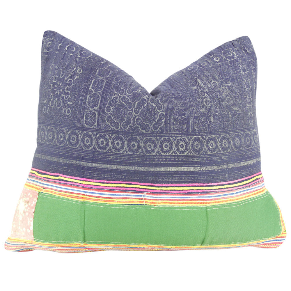 Navy Square Hmong Hill Tribe Pillow I