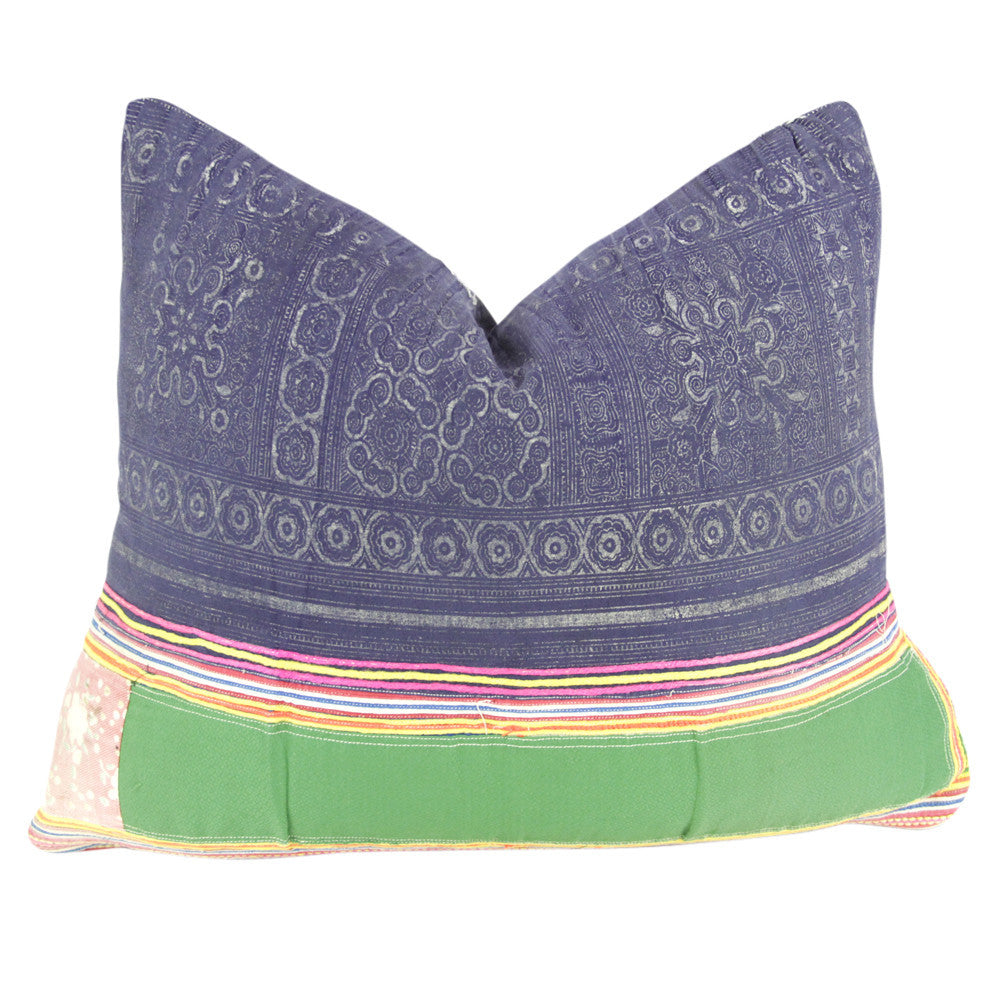 Navy Square Hmong Hill Tribe Pillow I