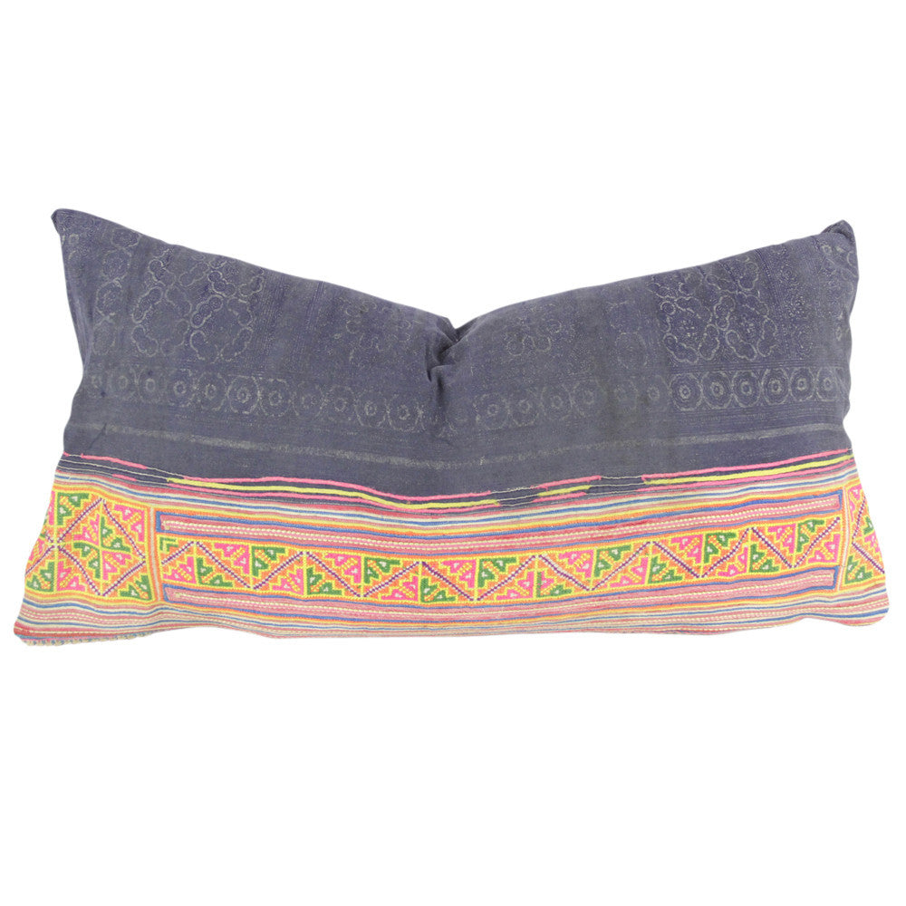 Navy Lumbar Hmong Hill Tribe Pillow