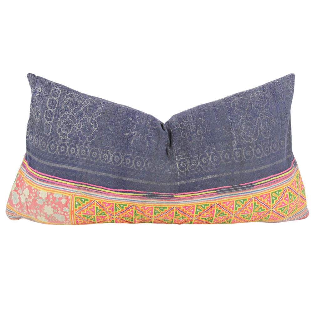 Navy Lumbar Hmong Hill Tribe Pillow