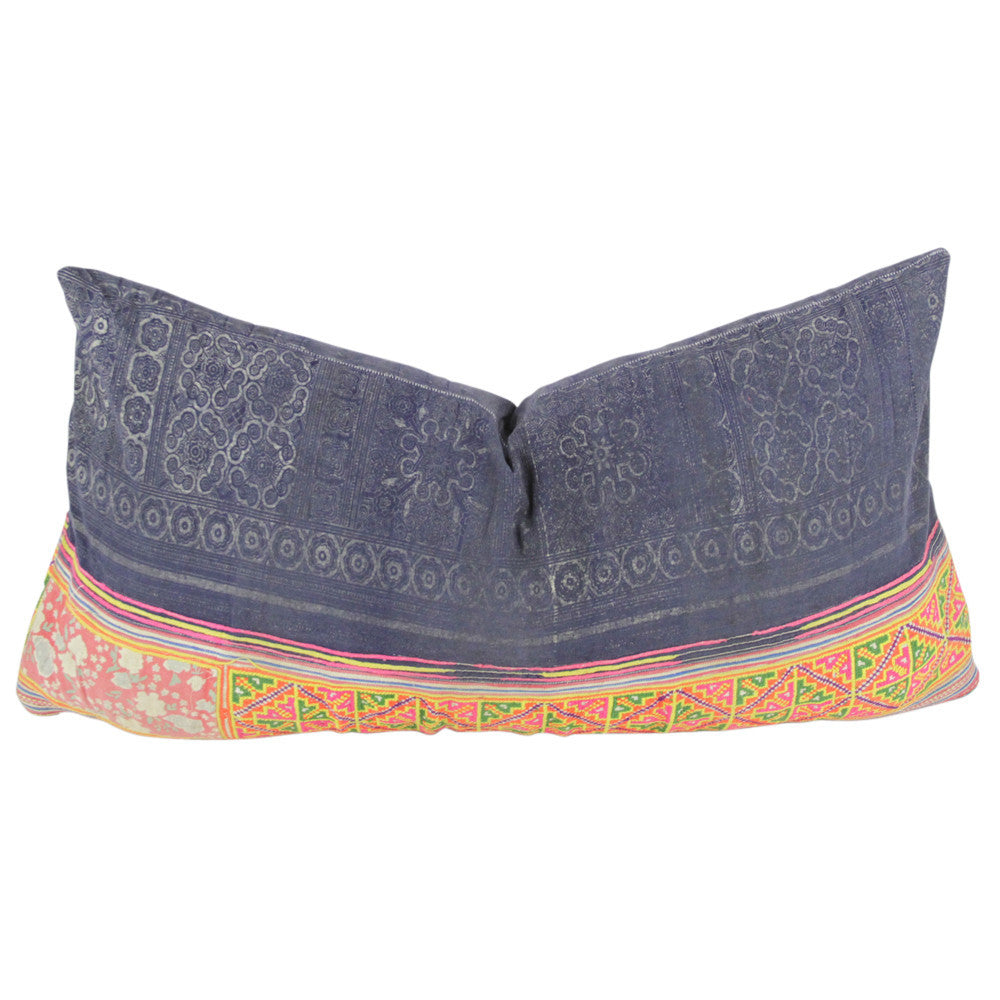 Navy Lumbar Hmong Hill Tribe Pillow