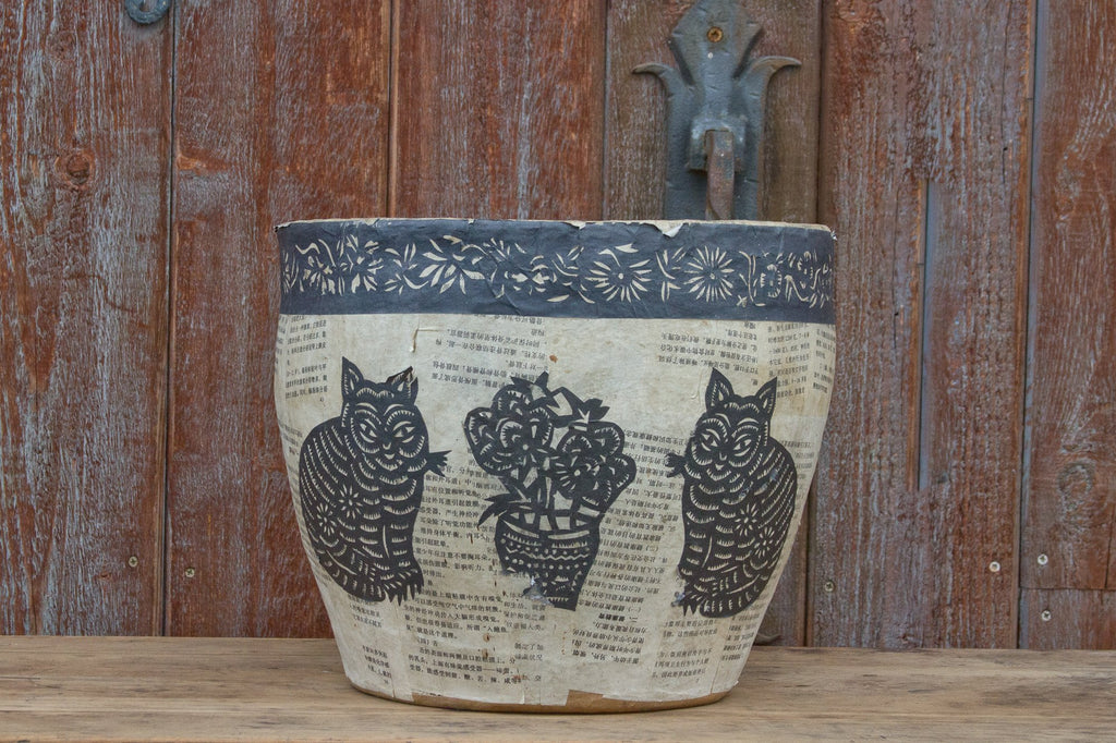 Cats Paper Mache Applique Basket