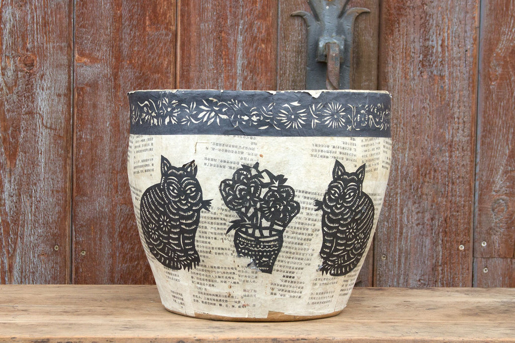 Cats Paper Mache Applique Basket