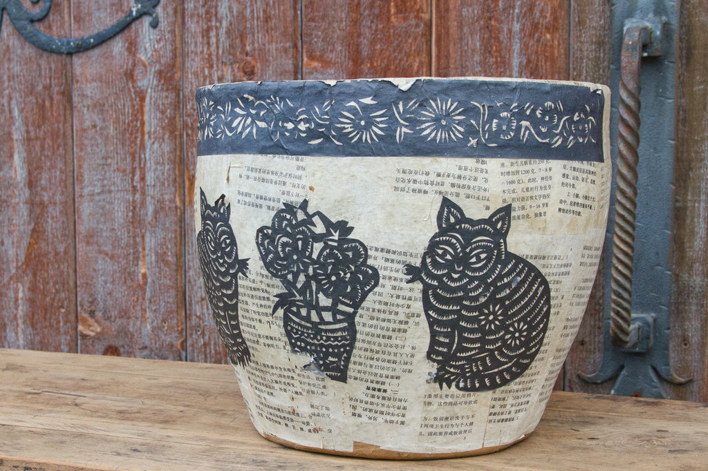 Cats Paper Mache Applique Basket