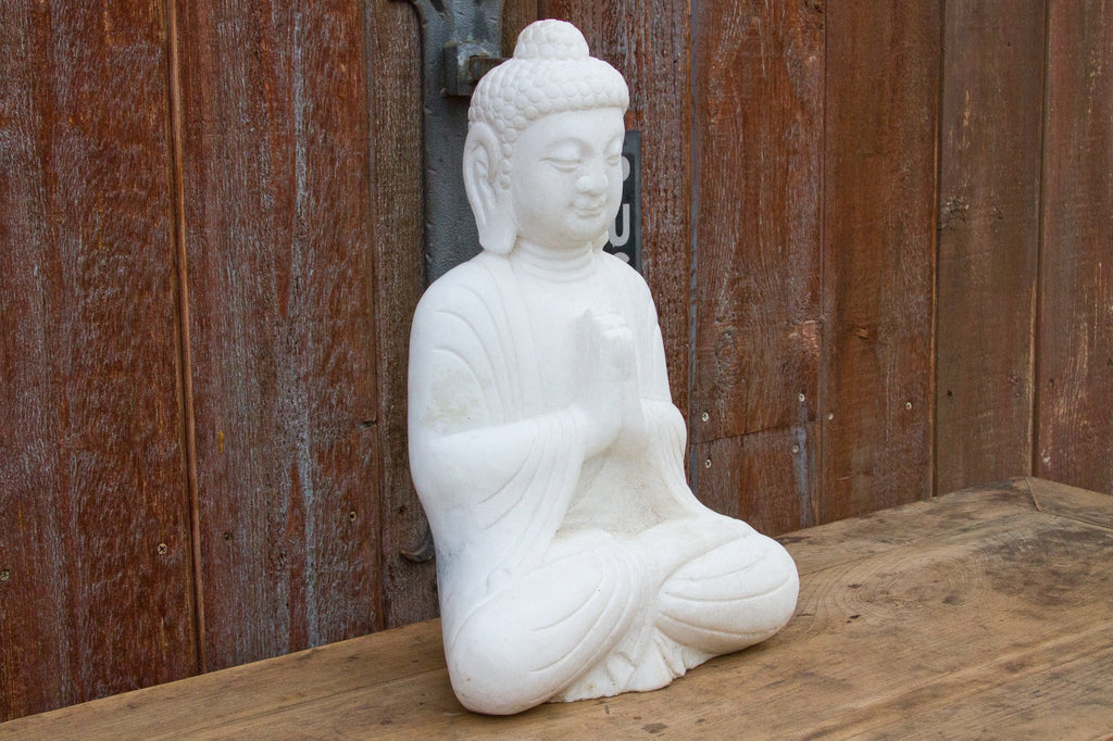 Burmese White Marble Seated Buddha