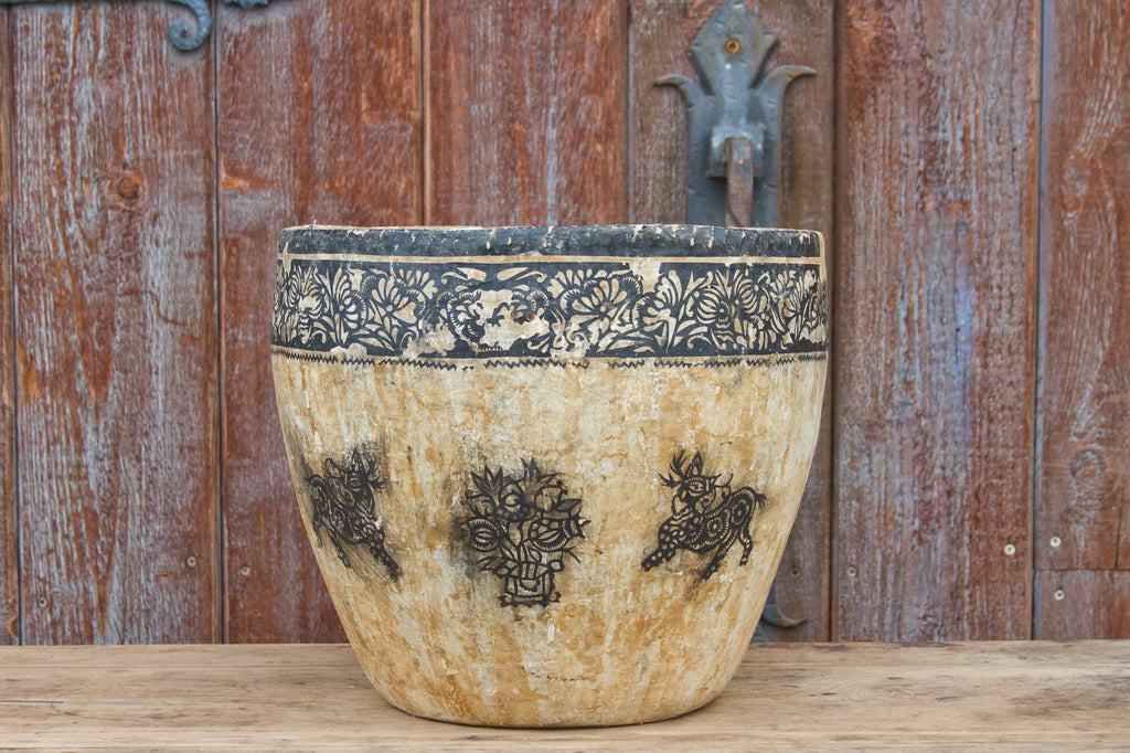 Country Deers Paper Mache Applique Basket