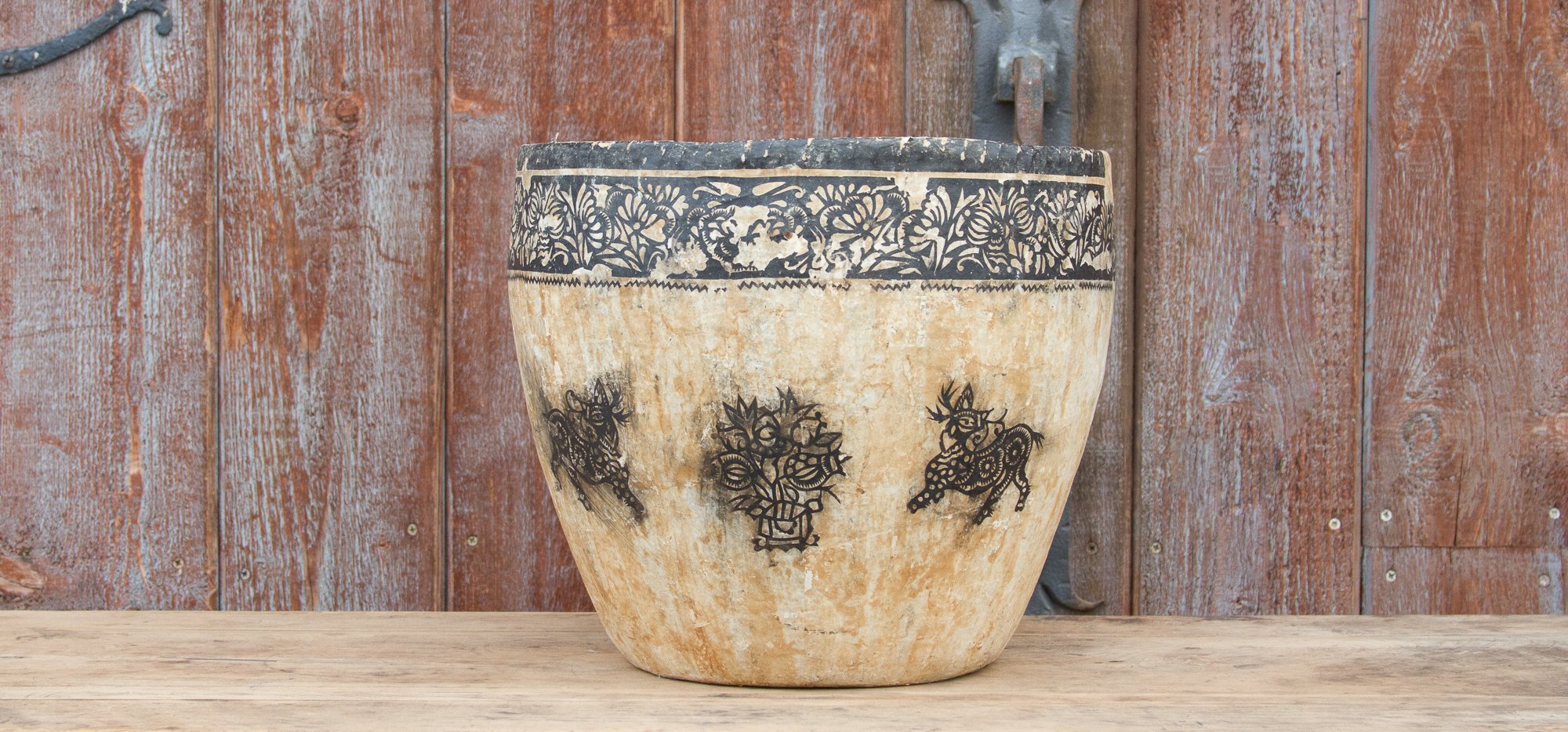 Country Deers Paper Mache Applique Basket