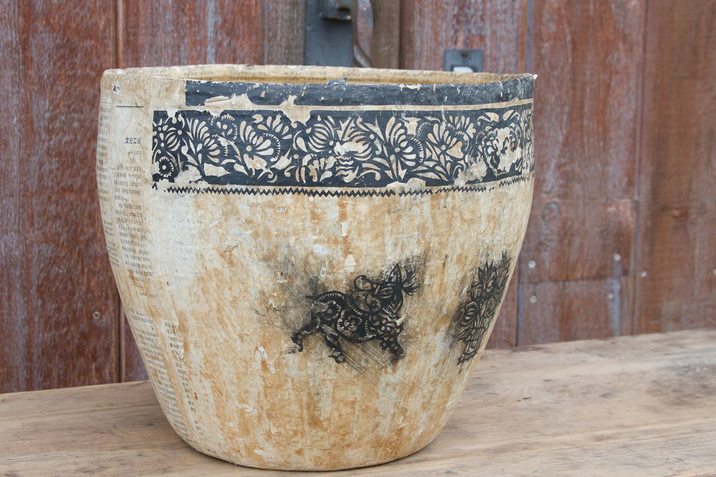 Country Deers Paper Mache Applique Basket
