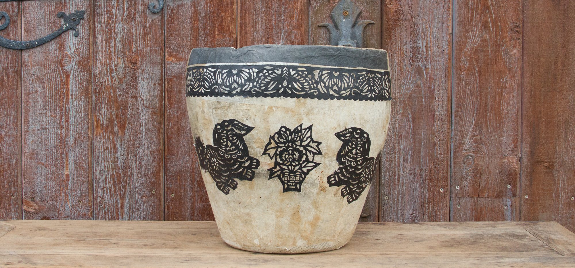 Lions Paper Mache Applique Basket