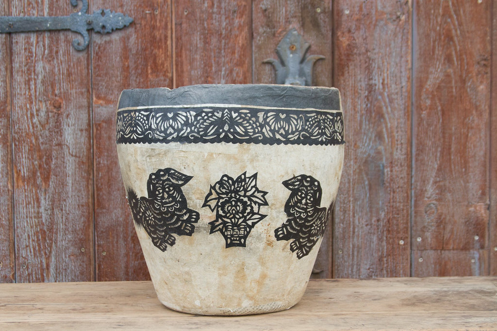 Lions Paper Mache Applique Basket