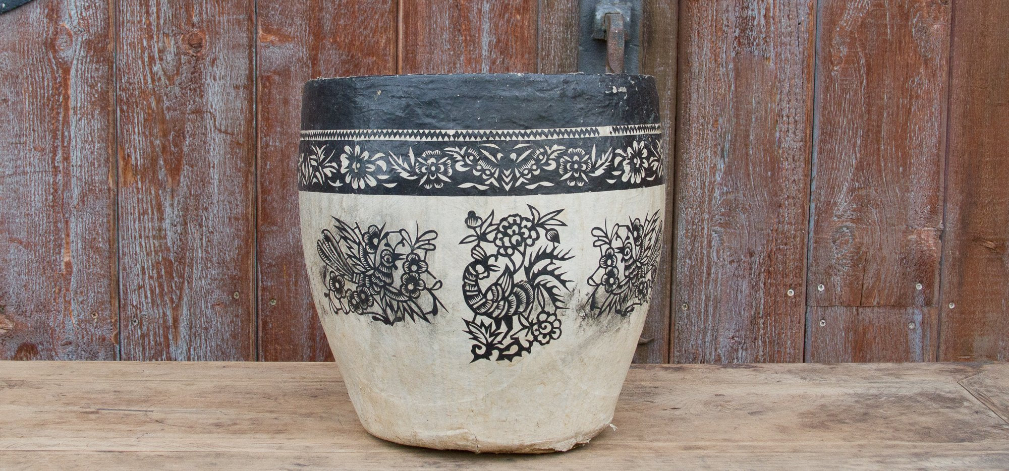 Birds and Floral Paper Mache Applique Basket