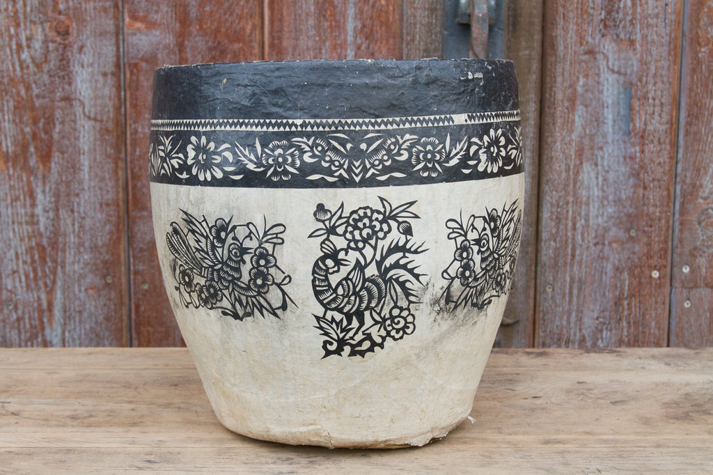 Birds and Floral Paper Mache Applique Basket