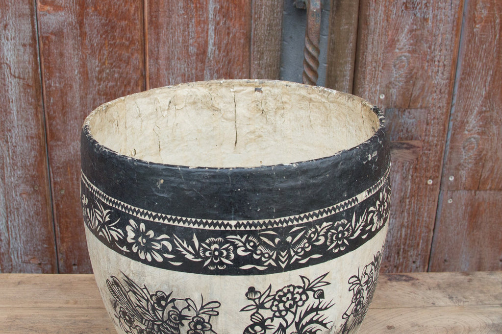 Birds and Floral Paper Mache Applique Basket