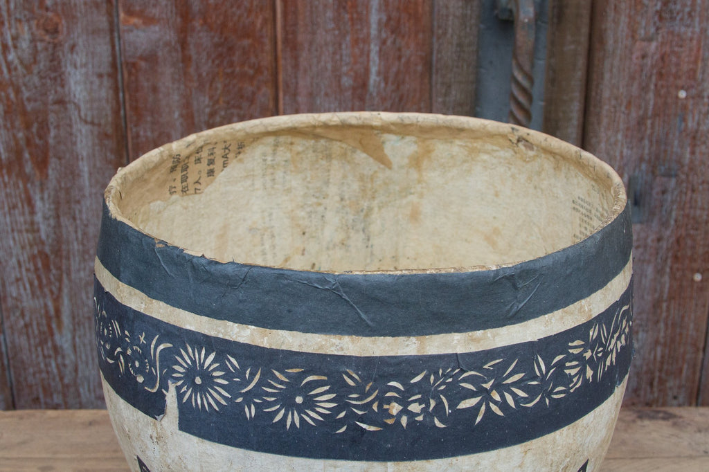 Floral and Cats Paper Mache Applique Basket