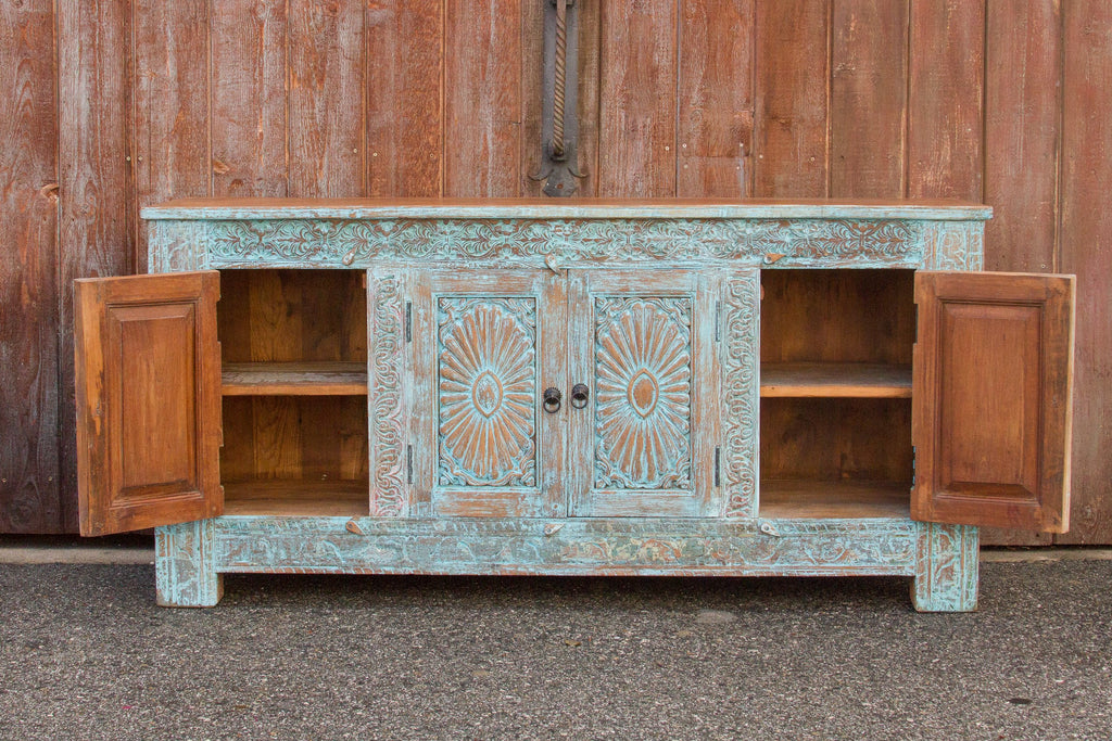 Azure Carved Sunburst Sideboard