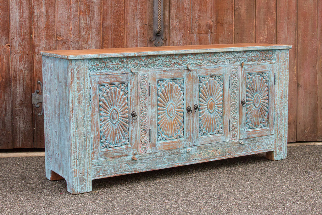 Azure Carved Sunburst Sideboard