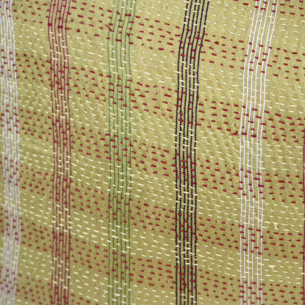 Golden Plaid Silk Kantha Pillow