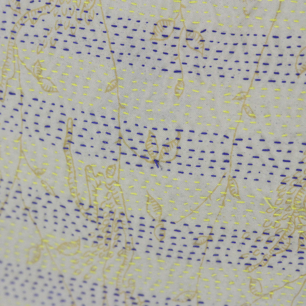 Yellow And Blue Stitched Silk Kantha Pillow I