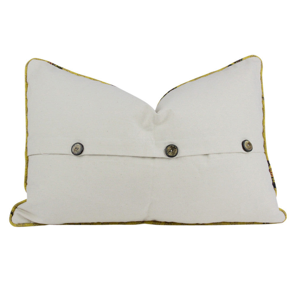 Yellow And Blue Stitched Silk Kantha Pillow I