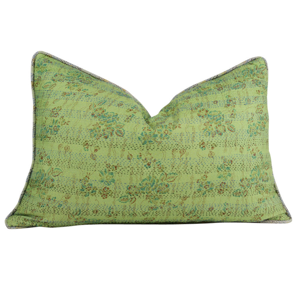 Pistachio Silk Kantha Pillow