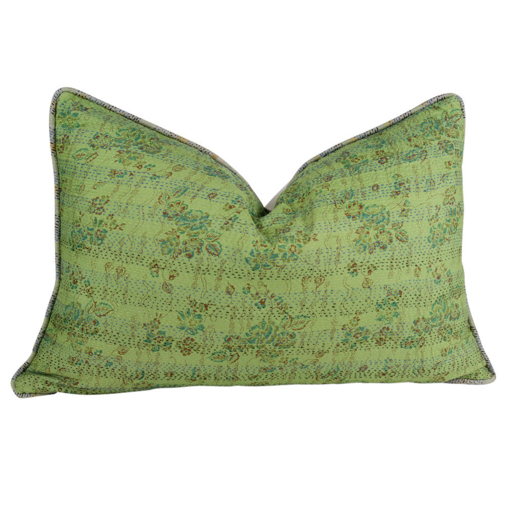 Pistachio Silk Kantha Pillow