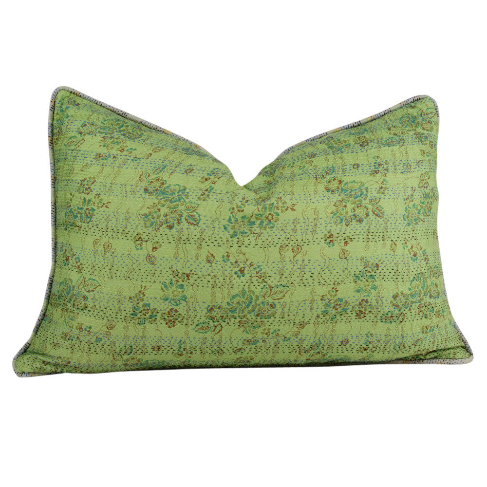 Pistachio Silk Kantha Pillow I