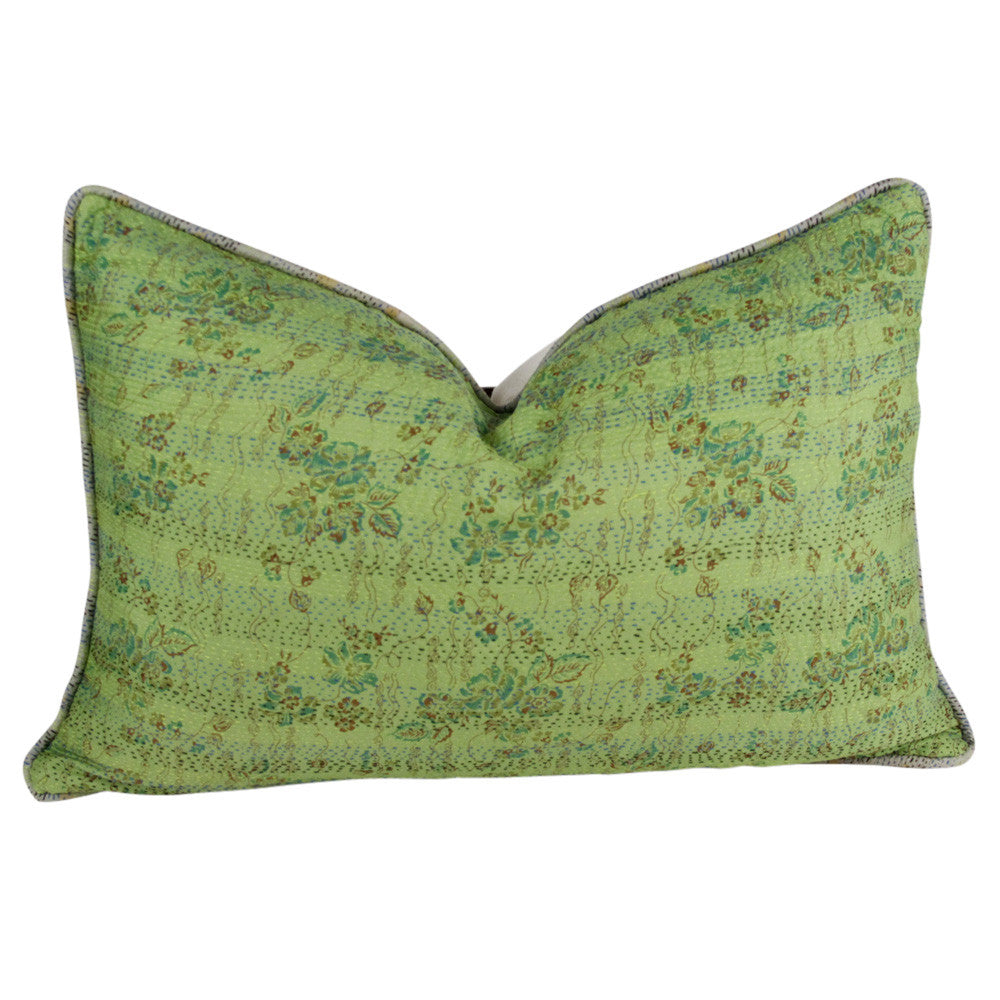 Pistachio Silk Kantha Pillow I
