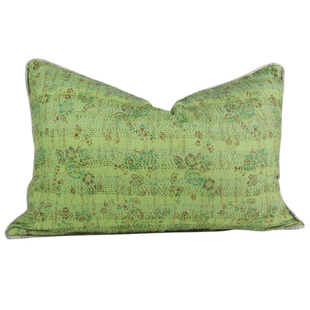 Pistachio Silk Kantha Pillow II
