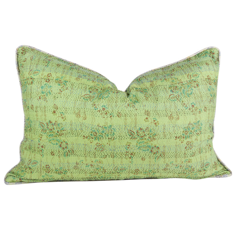 Pistachio Silk Kantha Pillow II