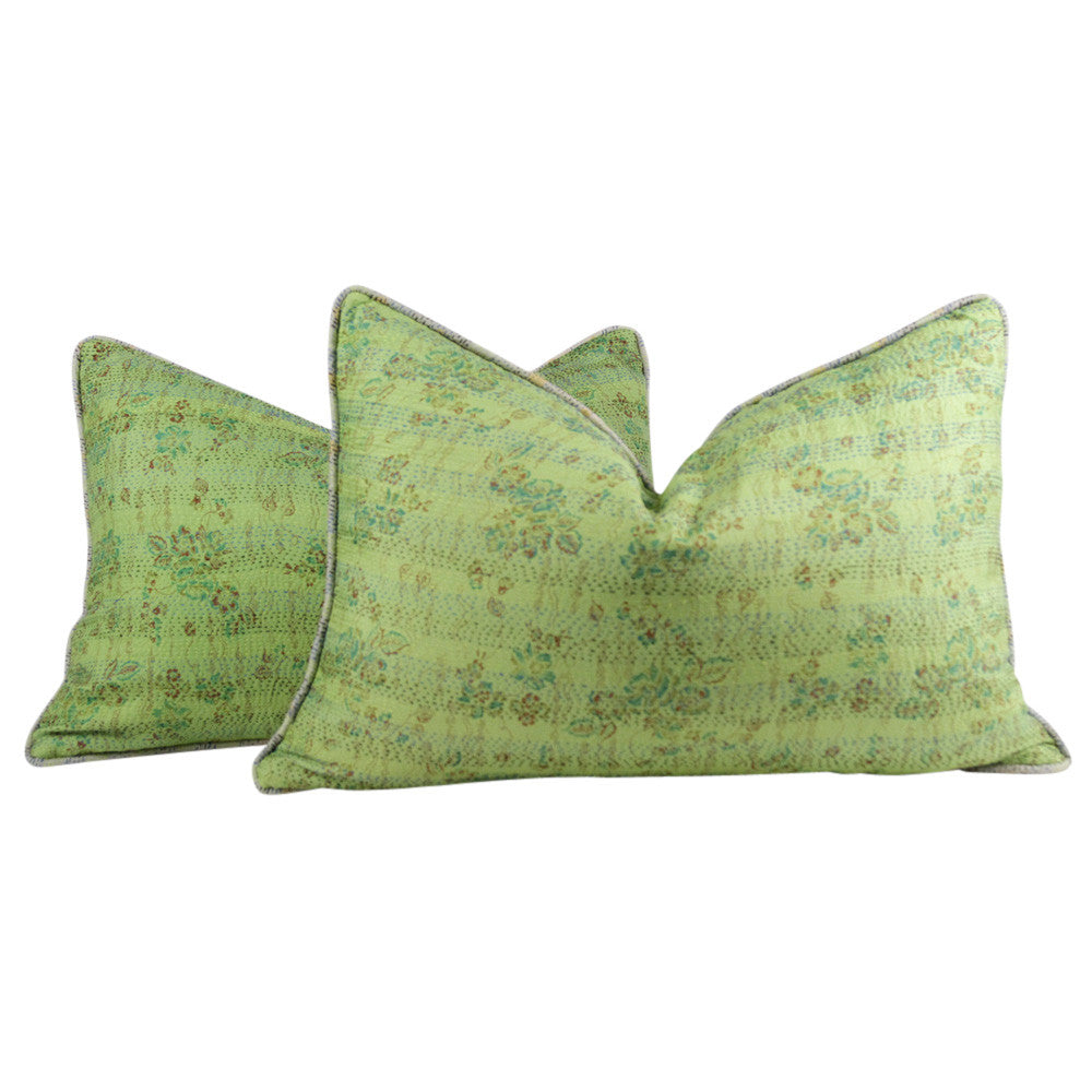 Pistachio Silk Kantha Pillow I