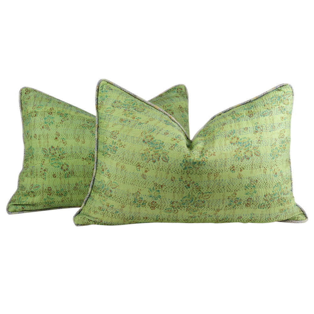 Pistachio Silk Kantha Pillow II