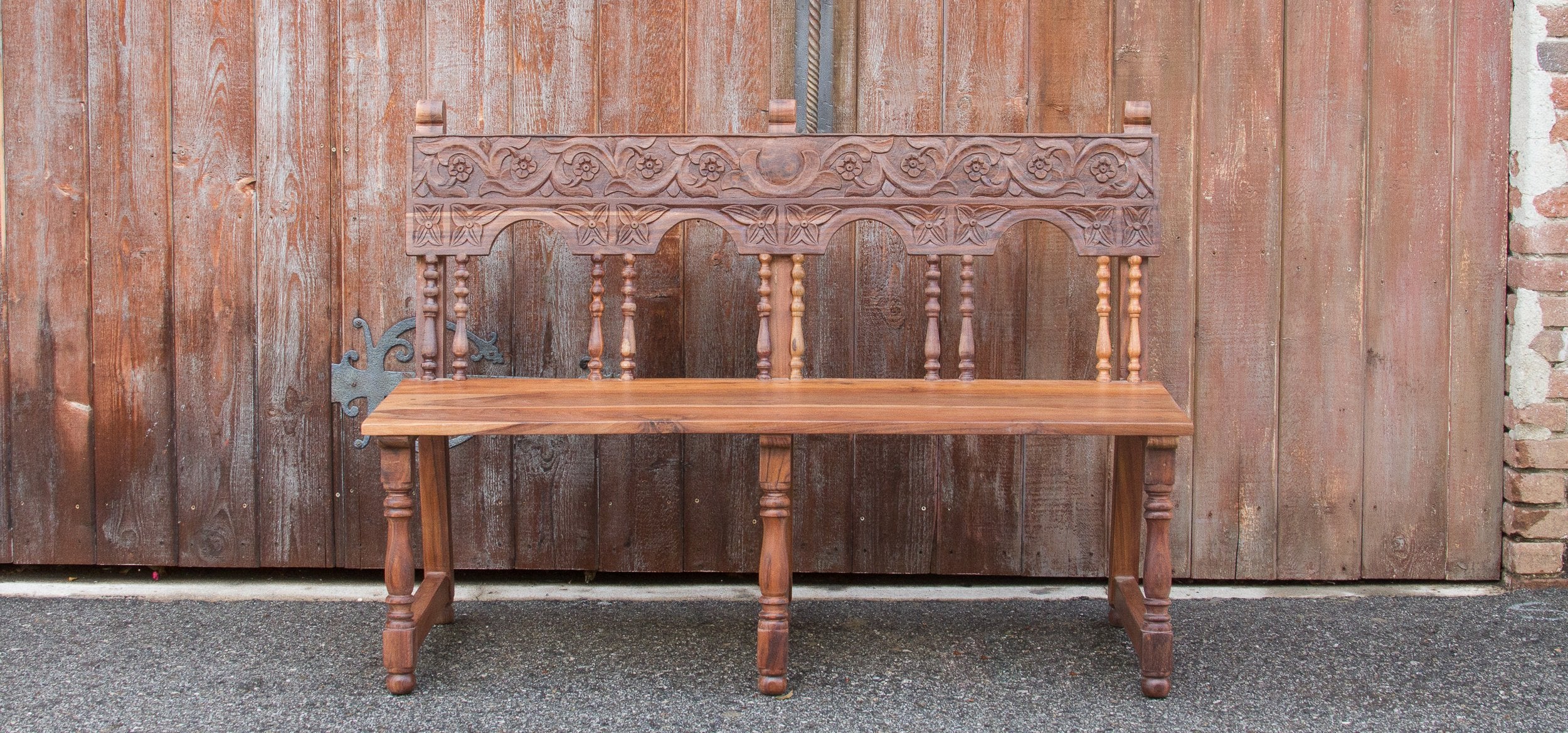 Carved Portuguese Colonial Pew Bench