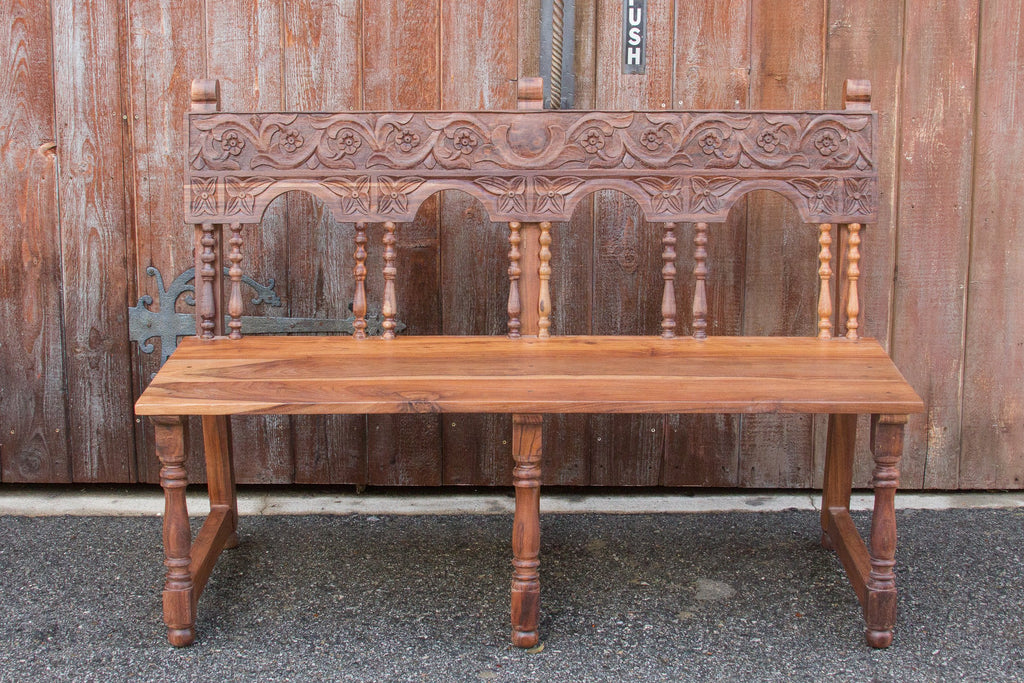 Carved Portuguese Colonial Pew Bench