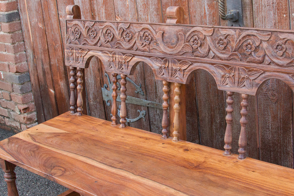 Carved Portuguese Colonial Pew Bench
