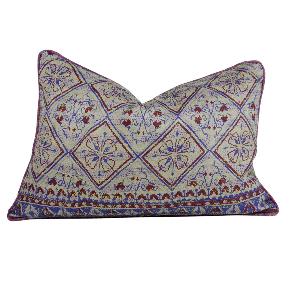 Diamond Patterned Silk Kantha Pillow