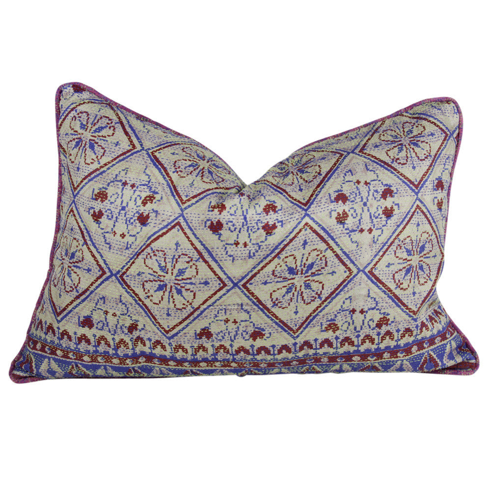 Diamond Patterned Silk Kantha Pillow